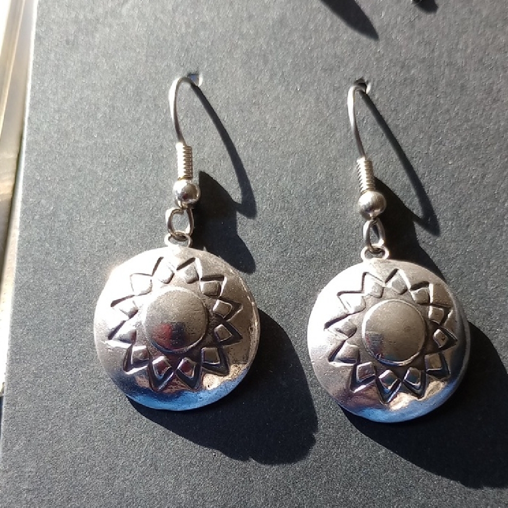Coin Silver Sunburst Dangle Earrings